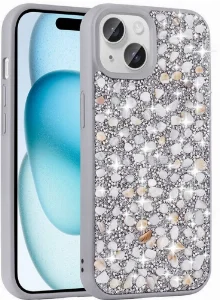 Apple iPhone 15 (6.1) Kılıf Parlak Taşlı Tasarım Zore Linea Kapak - Gümüş
