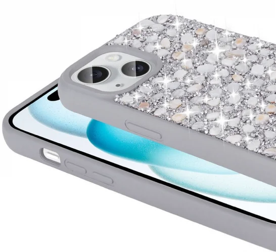 Apple iPhone 15 (6.1) Kılıf Parlak Taşlı Tasarım Zore Linea Kapak - Koyu Mor