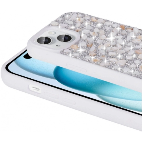 Apple iPhone 15 (6.1) Kılıf Parlak Taşlı Tasarım Zore Linea Kapak - Koyu Mor