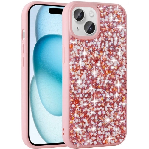 Apple iPhone 15 (6.1) Kılıf Parlak Taşlı Tasarım Zore Linea Kapak - Pembe