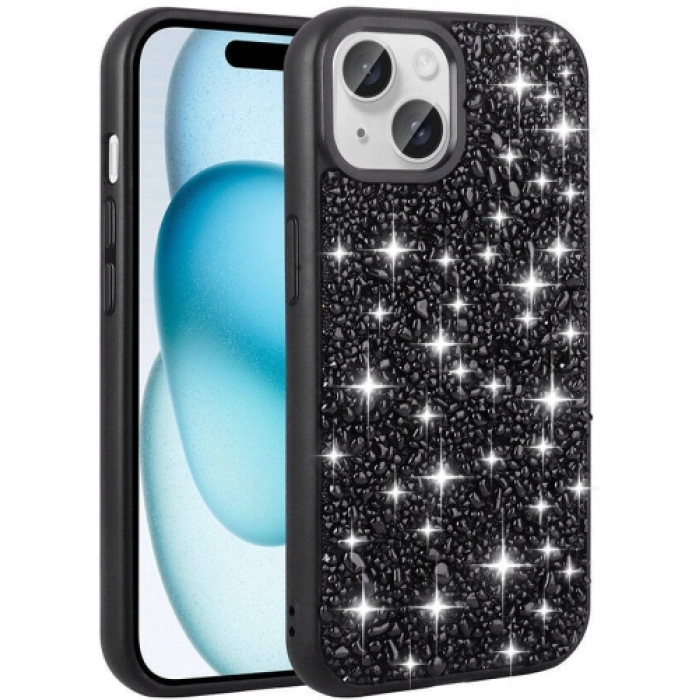 Apple iPhone 15 (6.1) Kılıf Parlak Taşlı Tasarım Zore Linea Kapak - Siyah