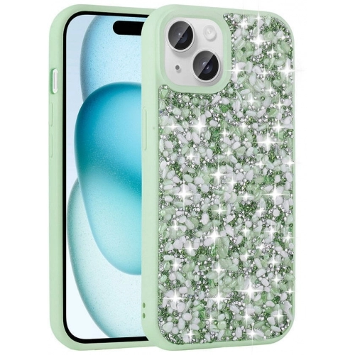 Apple iPhone 15 (6.1) Kılıf Parlak Taşlı Tasarım Zore Linea Kapak - Yeşil