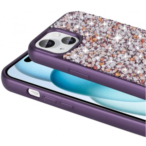 Apple iPhone 15 (6.1) Kılıf Parlak Taşlı Tasarım Zore Linea Kapak - Yeşil