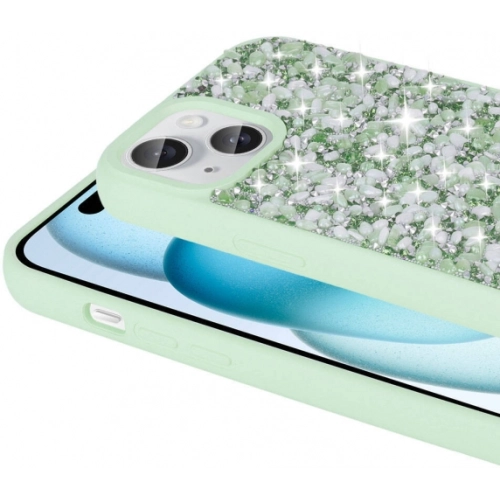 Apple iPhone 15 (6.1) Kılıf Parlak Taşlı Tasarım Zore Linea Kapak - Yeşil