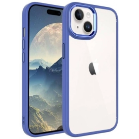 Apple iPhone 15 (6.1) Kılıf Şeffaf Arka Yüzey Renkli Kenar Krom Kapak - Lavanta Grisi