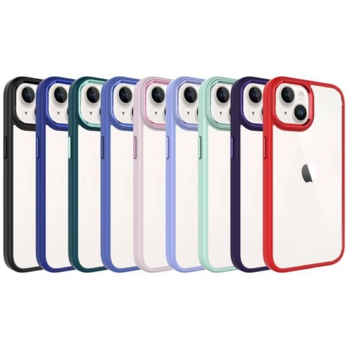 Apple iPhone 15 (6.1) Kılıf Şeffaf Arka Yüzey Renkli Kenar Krom Kapak - Lavanta Grisi