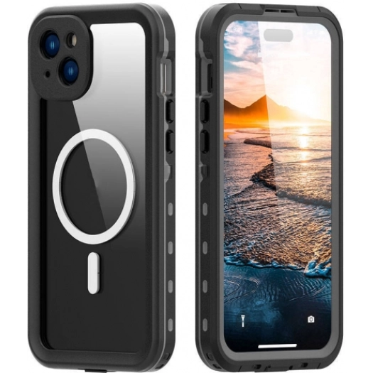 Apple iPhone 15 (6.1) Kılıf Su Geçirmez Toza Dayanıklı IP68 Sertifikalı 360 Tam Koruma Kapak - Siyah