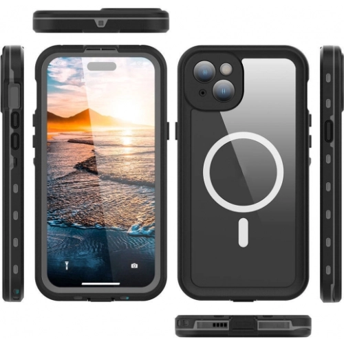 Apple iPhone 15 (6.1) Kılıf Su Geçirmez Toza Dayanıklı IP68 Sertifikalı 360 Tam Koruma Kapak - Siyah