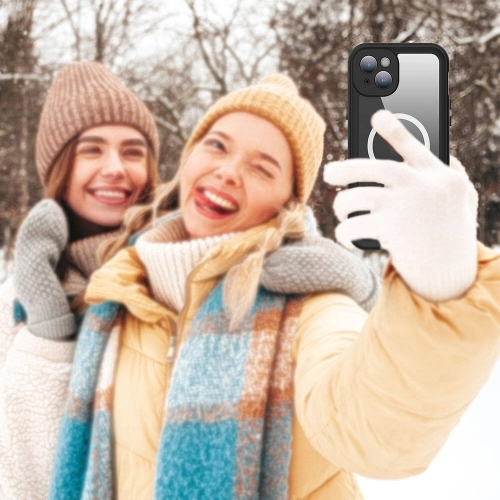 Apple iPhone 15 (6.1) Kılıf Su Geçirmez Toza Dayanıklı IP68 Sertifikalı 360 Tam Koruma Kapak - Siyah