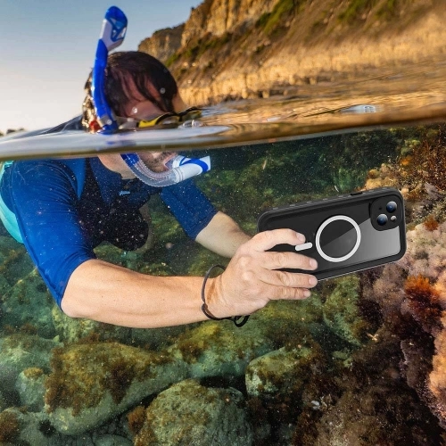 Apple iPhone 15 (6.1) Kılıf Su Geçirmez Toza Dayanıklı IP68 Sertifikalı 360 Tam Koruma Kapak - Siyah