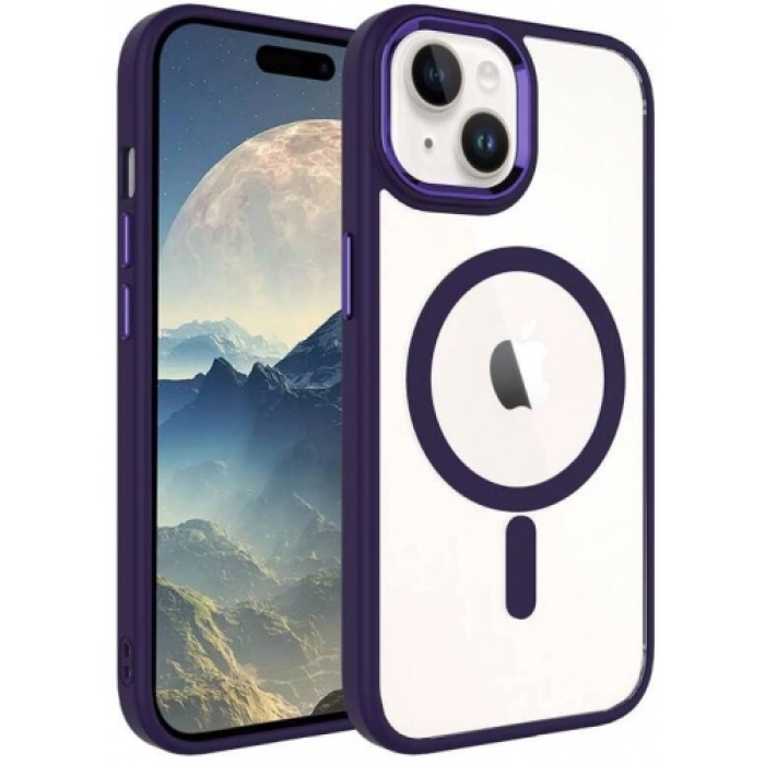 Apple iPhone 15 (6.1) Kılıf Wireless Şarj Özellikli Zore Krom Magsafe Silikon Kapak - Koyu Mor