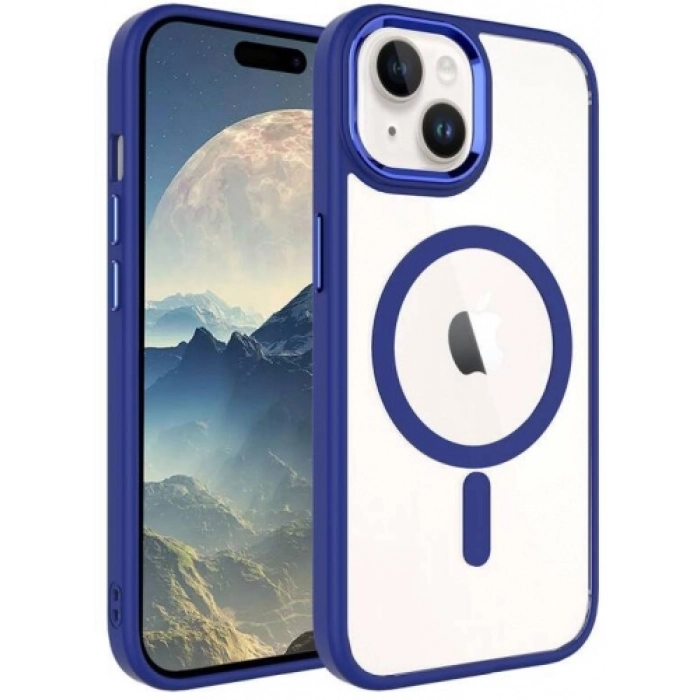 Apple iPhone 15 (6.1) Kılıf Wireless Şarj Özellikli Zore Krom Magsafe Silikon Kapak - Lacivert