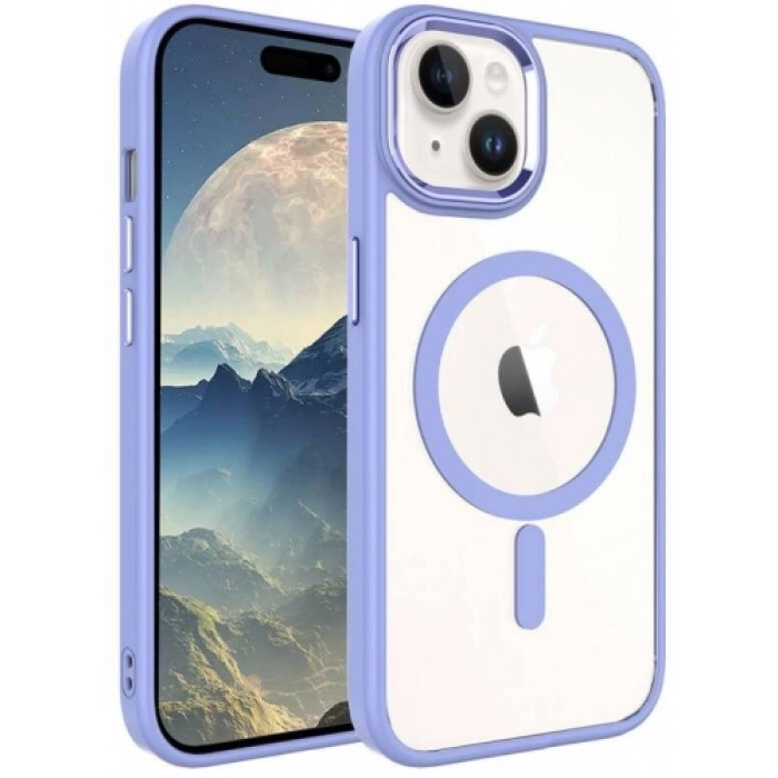 Apple iPhone 15 (6.1) Kılıf Wireless Şarj Özellikli Zore Krom Magsafe Silikon Kapak - Lila