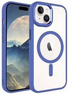 Apple iPhone 15 (6.1) Kılıf Wireless Şarj Özellikli Zore Krom Magsafe Silikon Kapak - Mavi