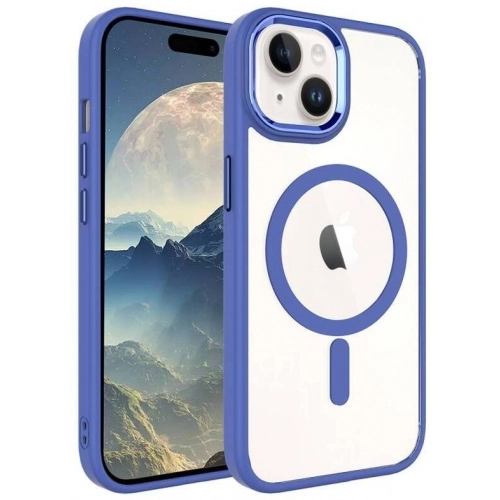 Apple iPhone 15 (6.1) Kılıf Wireless Şarj Özellikli Zore Krom Magsafe Silikon Kapak - Mavi