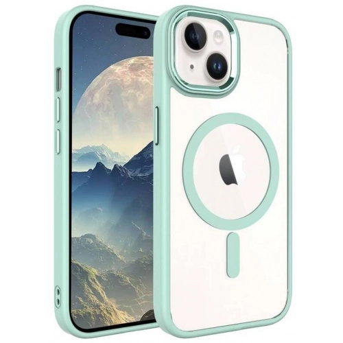 Apple iPhone 15 (6.1) Kılıf Wireless Şarj Özellikli Zore Krom Magsafe Silikon Kapak - Yeşil