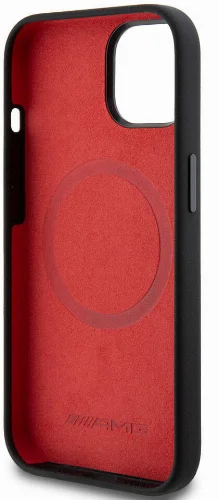 Apple iPhone 15 (6.1) Kılıf AMG Orjinal Lisanslı Magsafe Şarj Özellikli Silikon Kırmızı Çizgili Kapak - Siyah