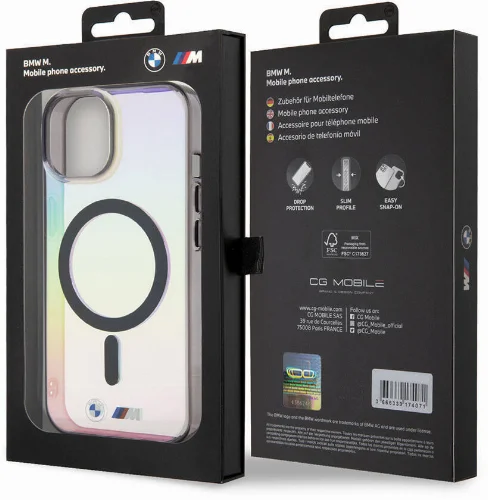 Apple iPhone 15 (6.1) Kılıf BMW Magsafe Şarj Özellikli Transparan Renk Geçişli Iridescent Orjinal Lisanslı Kapak - Karışık
