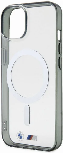 Apple iPhone 15 (6.1) Kılıf BMW Magsafe Şarj Özellikli Transparan Silver Ring Orjinal Lisanslı Kapak - Şeffaf