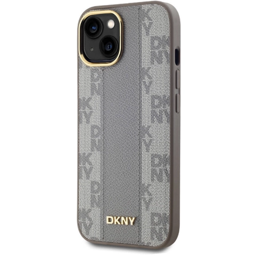 Apple iPhone 15 (6.1) Kılıf DKNY Orjinal Lisanslı MagSafe Şarj Özellikli 3D Yazılı Checkered Pattern Kapak - Krem