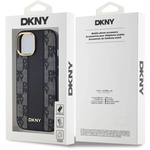 Apple iPhone 15 (6.1) Kılıf DKNY Orjinal Lisanslı MagSafe Şarj Özellikli 3D Yazılı Checkered Pattern Kapak - Siyah