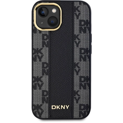 Apple iPhone 15 (6.1) Kılıf DKNY Orjinal Lisanslı MagSafe Şarj Özellikli 3D Yazılı Checkered Pattern Kapak - Siyah