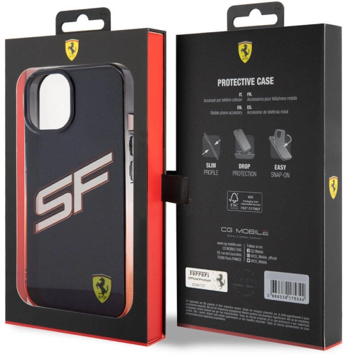 Apple iPhone 15 (6.1) Kılıf Ferrari Orjinal Lisanslı Transparan SF Yazılı Kenarları Renk Geçişli Kapak - Siyah