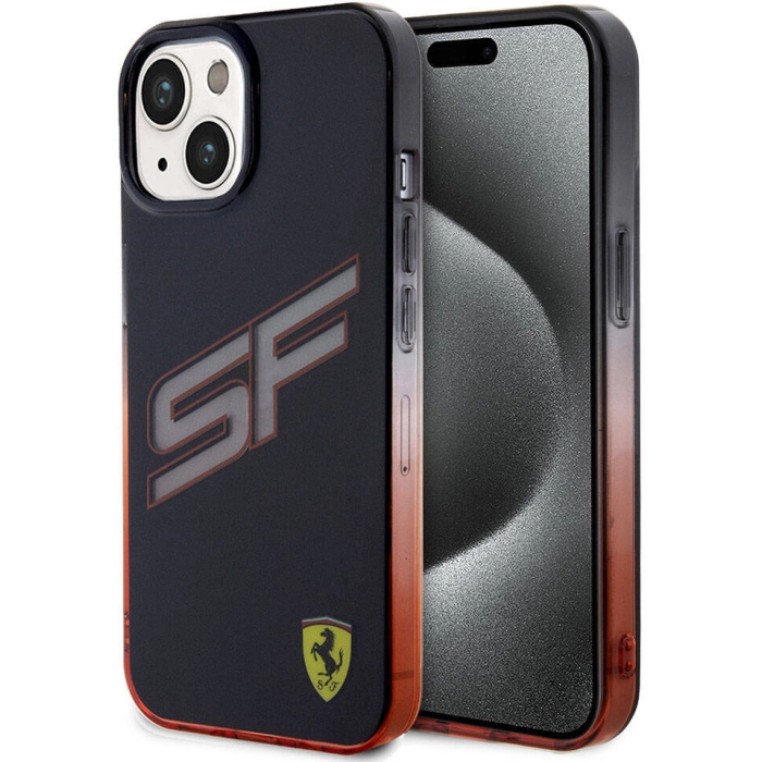 Apple iPhone 15 (6.1) Kılıf Ferrari Orjinal Lisanslı Transparan SF Yazılı Kenarları Renk Geçişli Kapak - Siyah