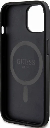Apple iPhone 15 (6.1) Kılıf Guess Orjinal Lisanslı Magsafe Şarj Özellikli 4G Desenli Yazı Logolu Kapak - Siyah