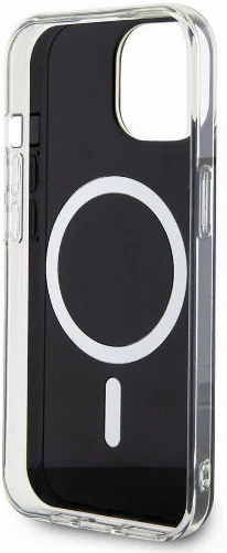 Apple iPhone 15 Kılıf Guess Orjinal Lisanslı Magsafe Şarj Özellikli Yazı Logolu Iridescent Kapak - Siyah