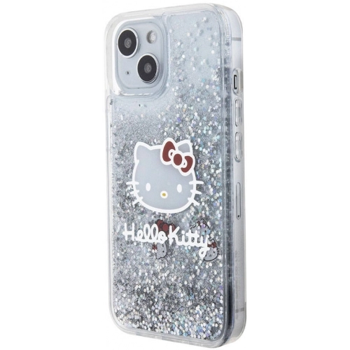 Apple iPhone 15 Kılıf Hello Kitty Orjinal Lisanslı İkonik Sıvılı Glitter Kapak - Şeffaf