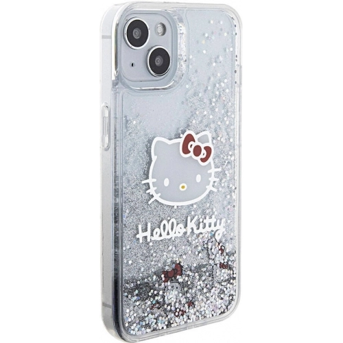 Apple iPhone 15 Kılıf Hello Kitty Orjinal Lisanslı İkonik Sıvılı Glitter Kapak - Şeffaf