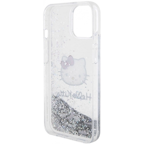 Apple iPhone 15 Kılıf Hello Kitty Orjinal Lisanslı İkonik Sıvılı Glitter Kapak - Şeffaf