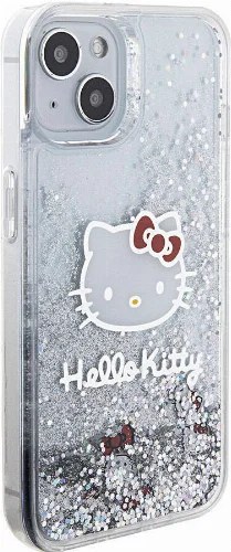 Apple iPhone 15 (6.1) Kılıf Hello Kitty Orjinal Lisanslı İkonik Sıvılı Glitter Kapak - Şeffaf