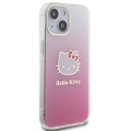 Apple iPhone 15 (6.1) Kılıf Hello Kitty Orjinal Lisanslı Yazı ve İkonik Logolu Elektroplating Kaplama Gradyan Kapak - Pembe