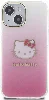 Apple iPhone 15 (6.1) Kılıf Hello Kitty Orjinal Lisanslı Yazı ve İkonik Logolu Elektroplating Kaplama Gradyan Kapak - Pembe