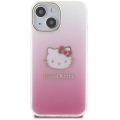 Apple iPhone 15 (6.1) Kılıf Hello Kitty Orjinal Lisanslı Yazı ve İkonik Logolu Elektroplating Kaplama Gradyan Kapak - Pembe