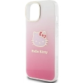 Apple iPhone 15 (6.1) Kılıf Hello Kitty Orjinal Lisanslı Yazı ve İkonik Logolu Elektroplating Kaplama Gradyan Kapak - Pembe