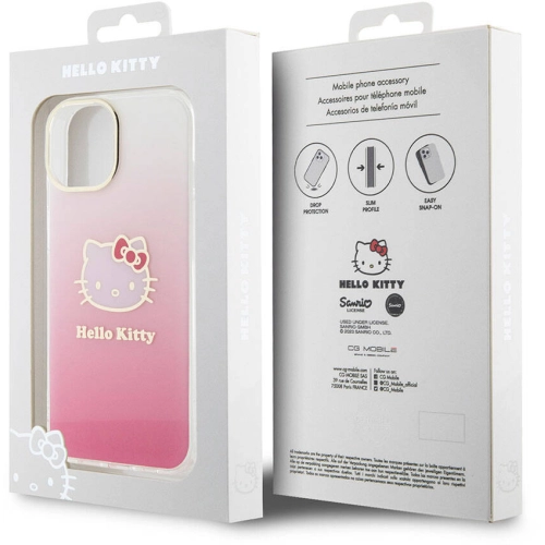 Apple iPhone 15 (6.1) Kılıf Hello Kitty Orjinal Lisanslı Yazı ve İkonik Logolu Elektroplating Kaplama Gradyan Kapak - Pembe