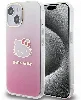 Apple iPhone 15 (6.1) Kılıf Hello Kitty Orjinal Lisanslı Yazı ve İkonik Logolu Elektroplating Kaplama Gradyan Kapak - Pembe