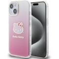 Apple iPhone 15 (6.1) Kılıf Hello Kitty Orjinal Lisanslı Yazı ve İkonik Logolu Elektroplating Kaplama Gradyan Kapak - Pembe