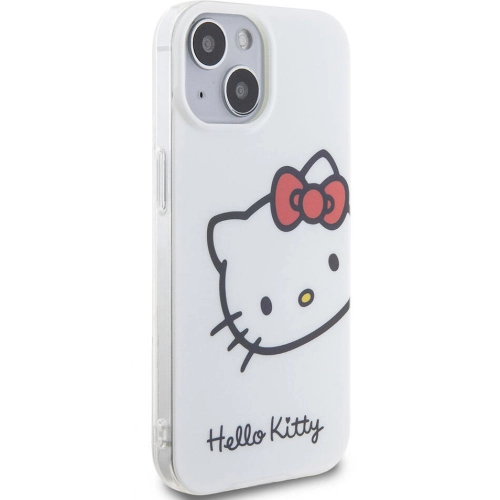 Apple iPhone 15 (6.1) Kılıf Hello Kitty Orjinal Lisanslı Yazı ve İkonik Logolu Kitty Head Kapak - Beyaz