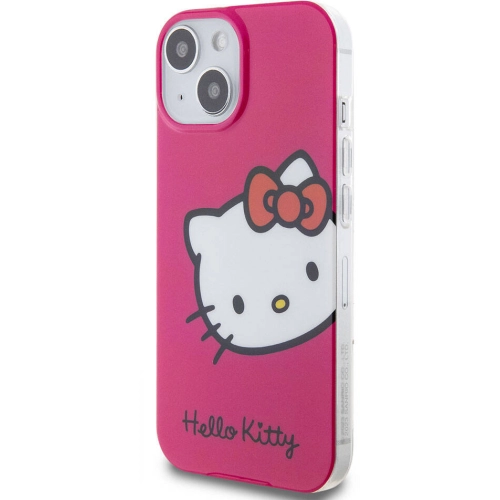 Apple iPhone 15 (6.1) Kılıf Hello Kitty Orjinal Lisanslı Yazı ve İkonik Logolu Kitty Head Kapak - Pembe