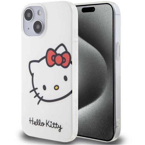 Apple iPhone 15 (6.1) Kılıf Hello Kitty Orjinal Lisanslı Yazı ve İkonik Logolu Kitty Head Kapak - Beyaz