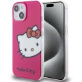 Apple iPhone 15 (6.1) Kılıf Hello Kitty Orjinal Lisanslı Yazı ve İkonik Logolu Kitty Head Kapak - Pembe