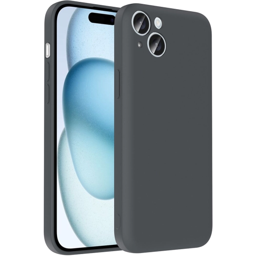 Apple iPhone 15 (6.1) Kılıf İçi Kadife Dokulu Kartlık Hazneli Mat Vitra Silikon Kapak - Gri