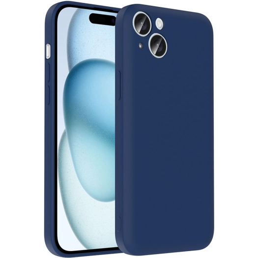 Apple iPhone 15 (6.1) Kılıf İçi Kadife Dokulu Kartlık Hazneli Mat Vitra Silikon Kapak - Lacivert