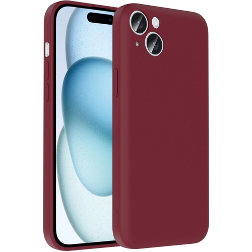 Apple iPhone 15 (6.1) Kılıf İçi Kadife Dokulu Kartlık Hazneli Mat Vitra Silikon Kapak - Mürdüm