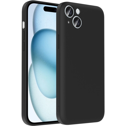 Apple iPhone 15 (6.1) Kılıf İçi Kadife Dokulu Kartlık Hazneli Mat Vitra Silikon Kapak - Siyah