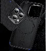 Apple iPhone 15 Plus (6.7) Kılıf Karbon Fiber Magsafe Şarj Özellikli Benks Hybrid ArmorPro 600D Kevlar Kapak - Siyah